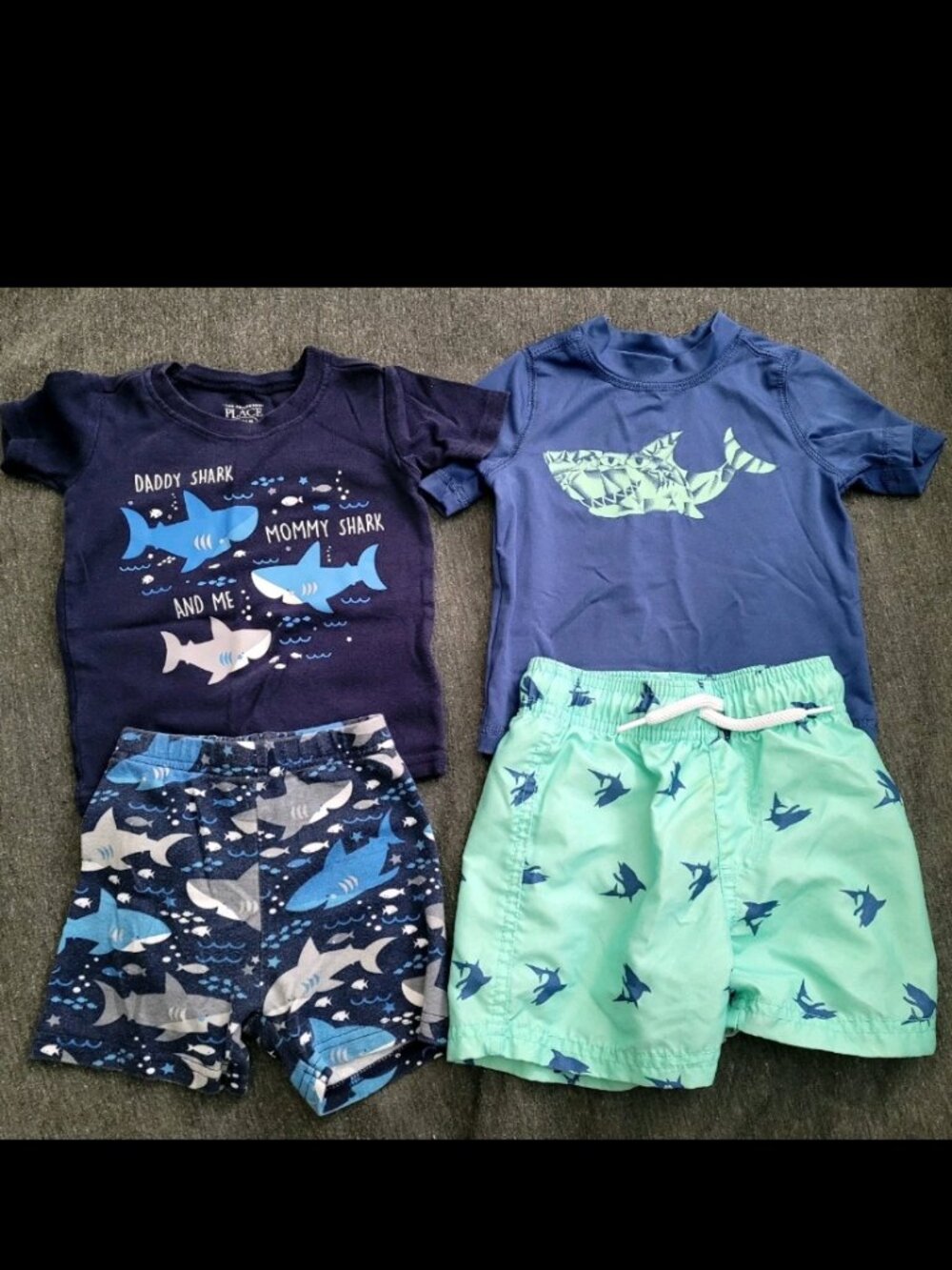 🦈 Lot Of 2 Baby Shark Summer Outfits 1 Bathing Suit Swim Shirt & Shirt/shorts